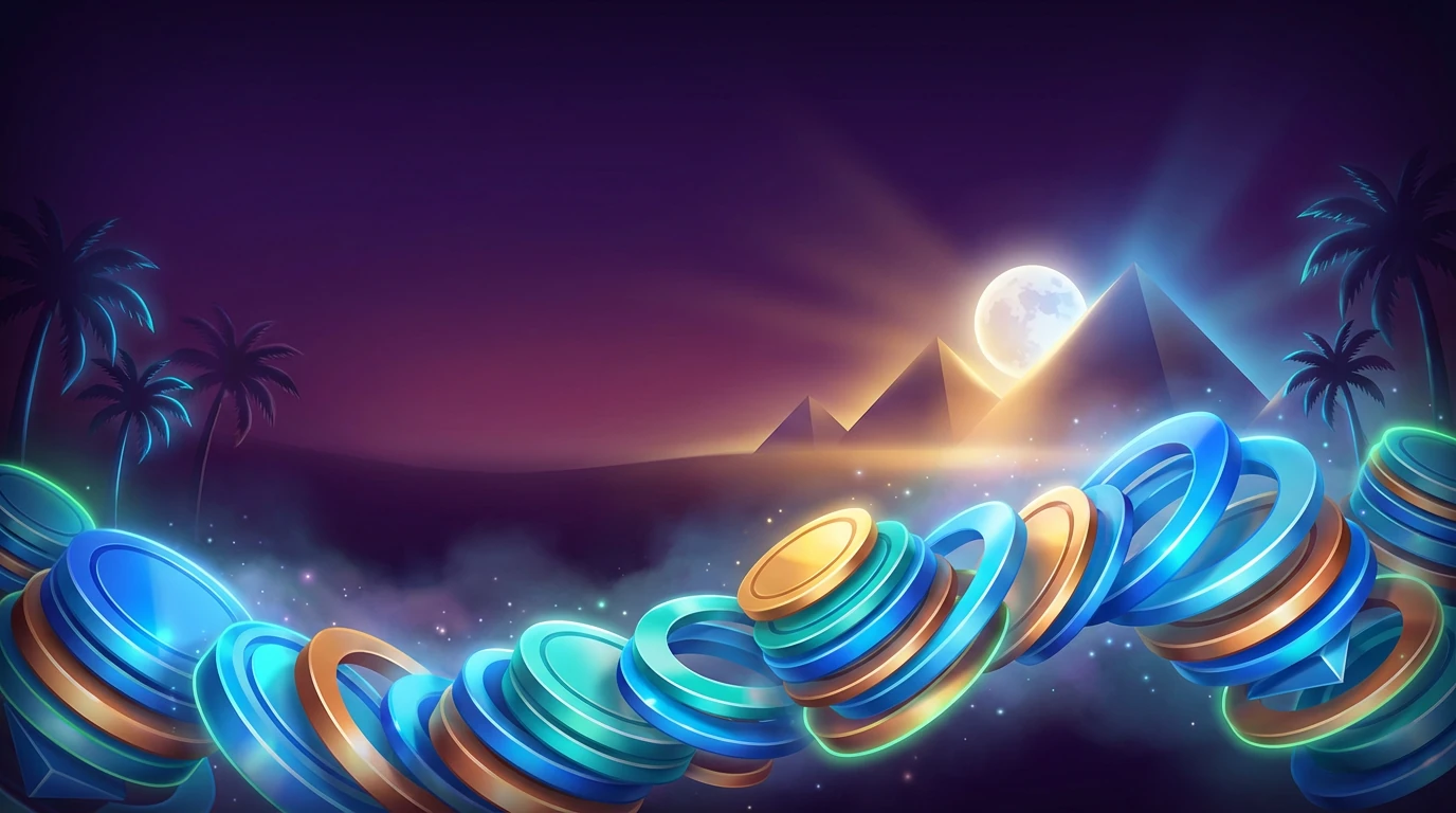 Slot machine reels with warm and cool colour contrasts